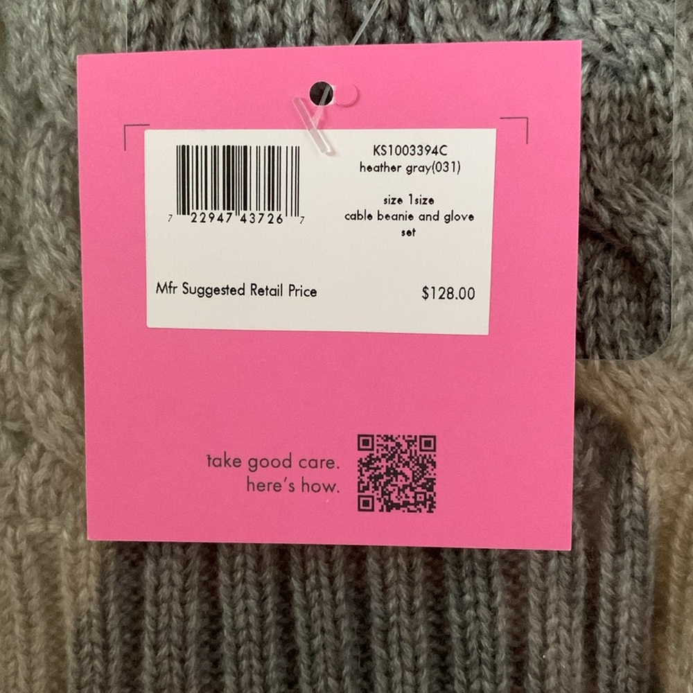Kate Spade Grey Cable Knit Hat and Gloves Set - Picture 5 of 5